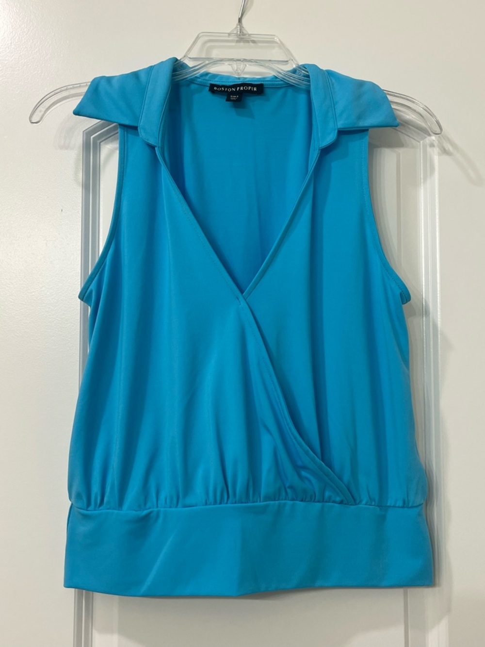 Boston Proper So Chic Collared Surplice Blouson Knit Top Blue Womens Small - Picture 2 of 10